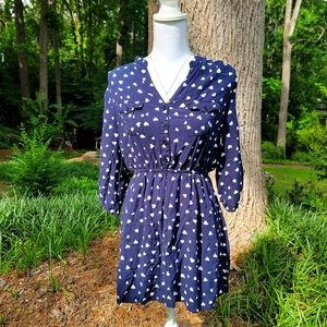 NWOT Papaya Button Up Long Sleeve Navy Blue Mini Skater Dress